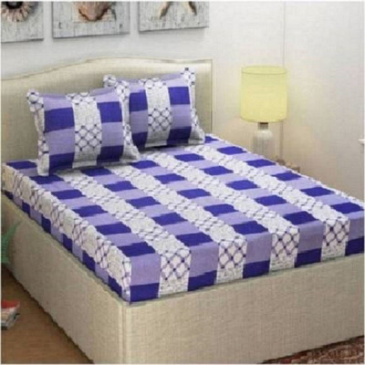 Gautam Textile Hub 144 TC Microfiber Double Checkered Flat Bedsheet(Pack of 1, Blue)