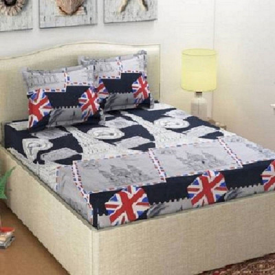 Gautam Textile Hub 144 TC Microfiber Double 3D Printed Flat Bedsheet(Pack of 1, Grey)