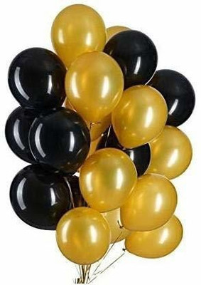 FANEX Solid Happy Birthday Balloons Golden & Black Balloon Decoration Balloon (Black-20, Golden-20) Balloon(Gold, Black, Pack of 40)