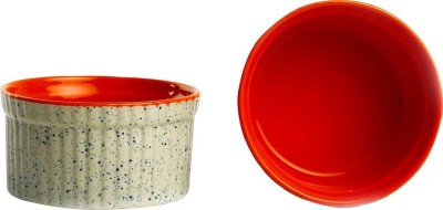 caffeine Ceramic Serving Bowl Handmade Matte Cream & Glossy Orange(Pack of 2, Beige, Orange)