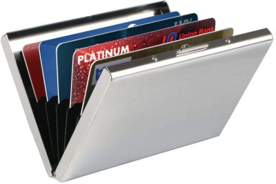 StealODeal Stainless Steel Front Pocket 6-Slot Debit/Credit 6 Card Holder(Set of 1, Silver)