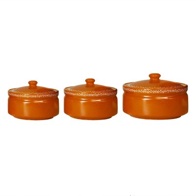 caffeine Serving Donga Casserole Ceramic/Stoneware in Brown Terracotta Combo (1 Large, 1 Medium & 1 Small) (Set of 3) Handmade By Caffeine Pack of 3 Serve Casserole Set(2500 ml, 3500 ml, 2000 ml)