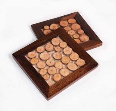 Hashcart Square Wood Coaster Set(Pack of 2)
