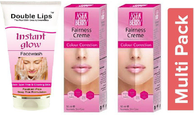 ASTABERRY Color Correction Fairness Cream (pak of 2) + Instant Glow Face Care Face Wash (100ML)(3 Items in the set)