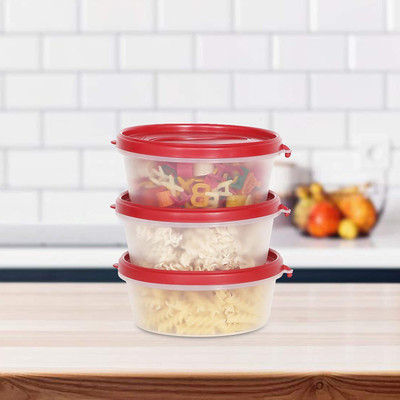 Cutting EDGE Polypropylene Fridge Container  - 500 ml(Pack of 3, Red, Clear)