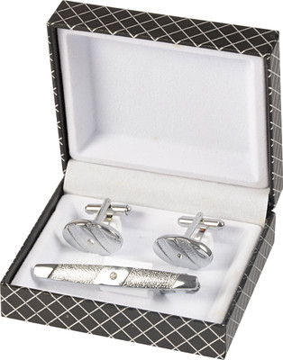 EXOTICA Fashions Metal Cufflink & Tie Pin Set(Silver)