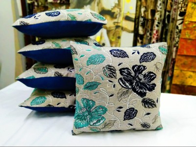 Real Desi Ravishing and Attractive Floral Cushions Cover(Pack of 5, 40 cm*40 cm, Blue)