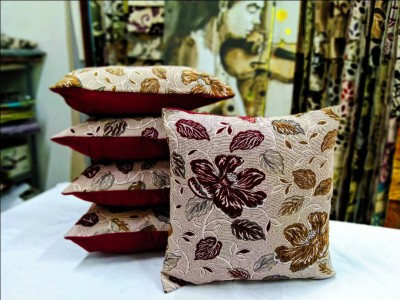 Real Desi Ravishing and Attractive Floral Cushions Cover(Pack of 5, 40 cm*40 cm, Red)