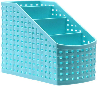 SHREEJIIH 4 Compartments Plastic Pen stand(Light Blue)