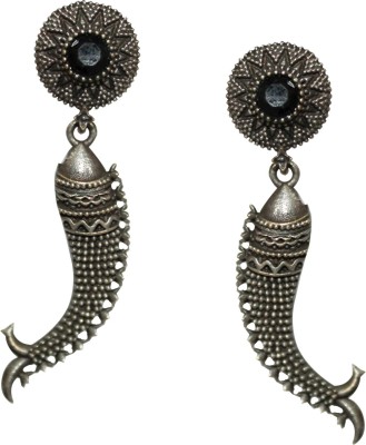 Dishacollection Antique Oxidised German Silver Indo Western Black Drop Earrings for Women and Girls, Latest Design Stylish Accessories Fashion Jewellery German Silver Drops & Danglers