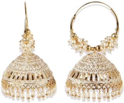 BHANA STYLE STYLE Designer Party Wear Enamelled Hoop Balli With Jhumki For Women And Girls Cubic Zirconia, Beads Alloy Hoop Earring