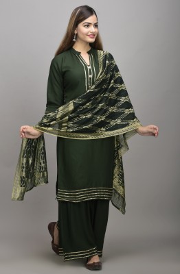 MIRAVAN Solid Kurta, Sharara & Dupatta Set