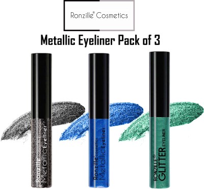 RONZILLE Glitter Eye Liner Pack of 3 15 ml(Black, Blue, Green)
