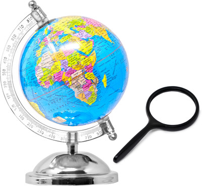 FIDDLERZ Globe for Kids, STEM STEAM Educational World Globe with 75mm Magnifying Glass for Kids/Office Globe/Political Globe/Globes for Students (X Small) Desk & Table Top Poltical World Globe(X-Small Blue)