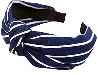 Gugzy Hair Accessories Solid Fabric Knot with Stripes Plastic Hairband Headband for Girl and Woman I Knot Hairband I Knot Headband I Knot Headband for Woman I Knot Headband for Girls I Stripe Headband I Knot Stripe Headband I Soft Fabric Headband Head Band(Blue, White)