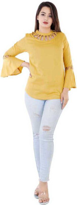 Skyfly Girls Casual Rayon Top(Yellow, Pack of 1)