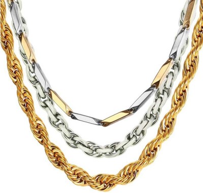 Shiv Jagdamba Mens Fashion Dual Tone Rope Chain Link Chain Dual Tone Wheat Chain Pack Of 3 Gold-plated, Sterling Silver Plated Stainless Steel Chain