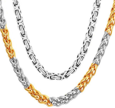 Shiv Jagdamba Twisted Rope Chain And Link Chain Combo Pack Gold-plated, Sterling Silver Plated Stainless Steel Chain