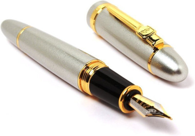 Gold Leaf 159 FOUNTAIN PEN SHINE SILVER MEDIUM NIB WITH GOLDEN TRIMS Fountain Pen(Ink Color - Black)