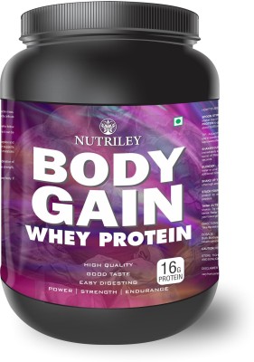 NUTRILEY Body Gain Whey Protein Strawberry Weight Gainers/Mass Gainers(1 kg, Strawberry)
