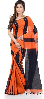 TANTLOOM Striped Handloom Handloom Cotton Linen, Cotton Silk Saree(Orange)