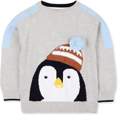 Cherry Crumble by Nitt Hyman Applique Round Neck Casual Boys & Girls Grey Sweater