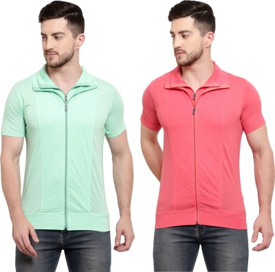 Adorbs Solid Men Polo Neck Red, Light Green T-Shirt