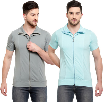 Adorbs Solid Men Polo Neck Grey T-Shirt