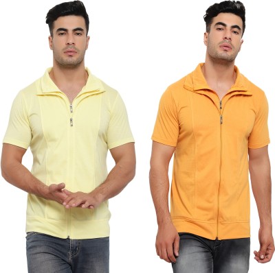 Jaskart Solid Men Polo Neck Yellow T-Shirt