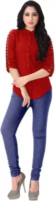 Royal Collections Casual 3/4 Sleeve Solid Women Red Top