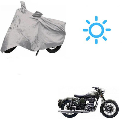 SRENTERPRISES Two Wheeler Cover for Royal Enfield(Battle Green, Silver)