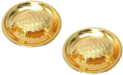 A1 Laxmi Ganesh Vaastu/Fengshui Tortoise/Turtle for Good Luck with Plate-Alloy, Standard,Golden Vastu Feng Shui Golden Metal Turtle Tortoise Copper Yantra(Pack of 2)