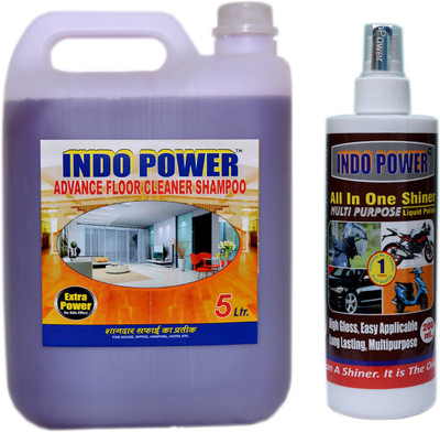 INDOPOWER ADVANCE FLOOR CLEANER SHAMPOO (MOGRA) 5ltr.+ALL IN-ONE MULTI-PURPOSE SHINER 200ml.(5200 ml)