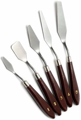 Qatalitic Painting Knives of Various Sizes Shapes Stainless Steel Scraper Spatula Polished Brown Handle for Artist Canvas Oil Paint Color Mixing
