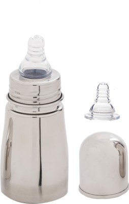 Beautiq Baby Collections Stainless Steel Baby Feeding Bottle 160ml with one Extra Nipple - 160 ml(Silver)