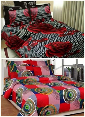 A11 M@LL 140 TC Cotton Double 3D Printed Flat Bedsheet(Pack of 2, Red)