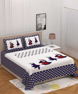 ABHISHEK FASHION Cotton Double Flat 144 TC Jaipuri Prints Bedsheet(Pack of 3, Multicolor)