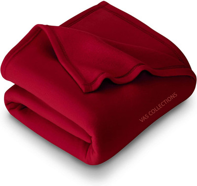 VAS COLLECTIONS Solid Double Fleece Blanket for  Heavy Winter(Polyester, Red)