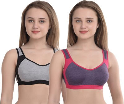 ELINA Women Sports Non Padded Bra(Grey, Purple)