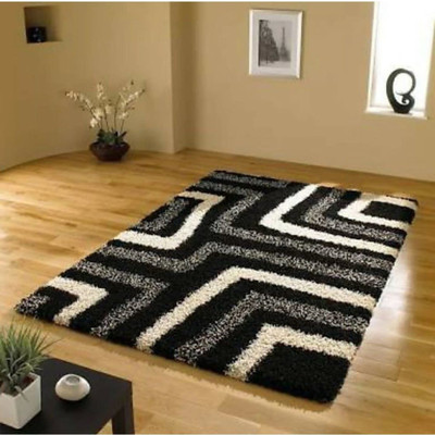 RM Handloom Black Polyester Carpet(4 ft,  X 6 ft, Rectangle)