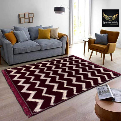 Sparrow world Maroon Chenille Carpet(5 ft,  X 7 ft, Rectangle)