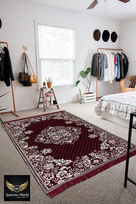 Sparrow world Maroon Chenille Carpet(5 ft,  X 7 ft, Rectangle)