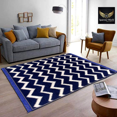 Sparrow world Blue Chenille Carpet(5 ft,  X 7 ft, Rectangle)