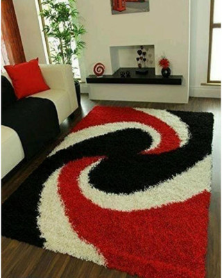RM Handloom Black, Red, White Polyester Carpet(2 ft,  X 5 ft, Rectangle)