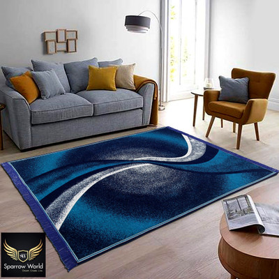 Sparrow world Blue Chenille Carpet(7 ft,  X 5 ft, Rectangle)