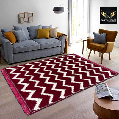 Sparrow world Red Chenille Carpet(5 ft,  X 7 ft, Rectangle)