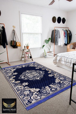 Sparrow world Blue Chenille Carpet(5 ft,  X 7 ft, Rectangle)