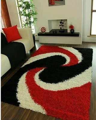 RM Handloom Black, Red, White Polyester Carpet(5 ft,  X 7 ft, Rectangle)