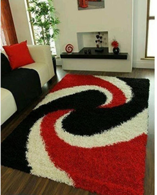 RM Handloom Black, Red, White Polyester Carpet(2 ft,  X 4 ft, Rectangle)