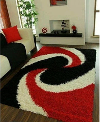 SR Handloom Red, Black, White Polyester Carpet(2 ft,  X 3 ft, Rectangle)